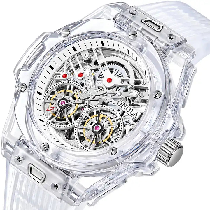 ONOLA Clear Series Plastic Transparent AUTOMATIC Double Barrel Watch