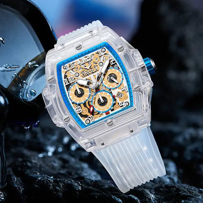 ONOLA Clear Series Plastic Transparent Mercato Quartz Chronograph Watch