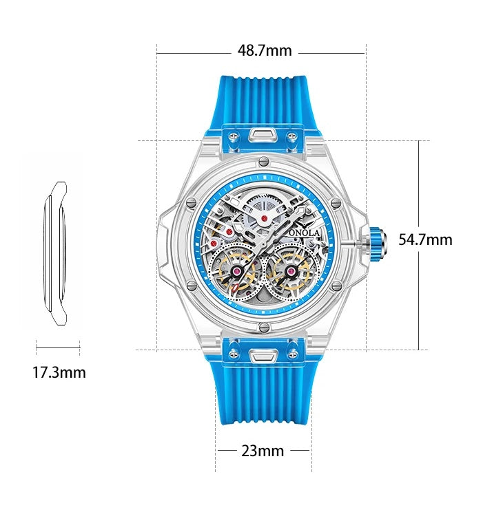 ONOLA Clear Series Plastic Transparent AUTOMATIC Double Barrel Watch